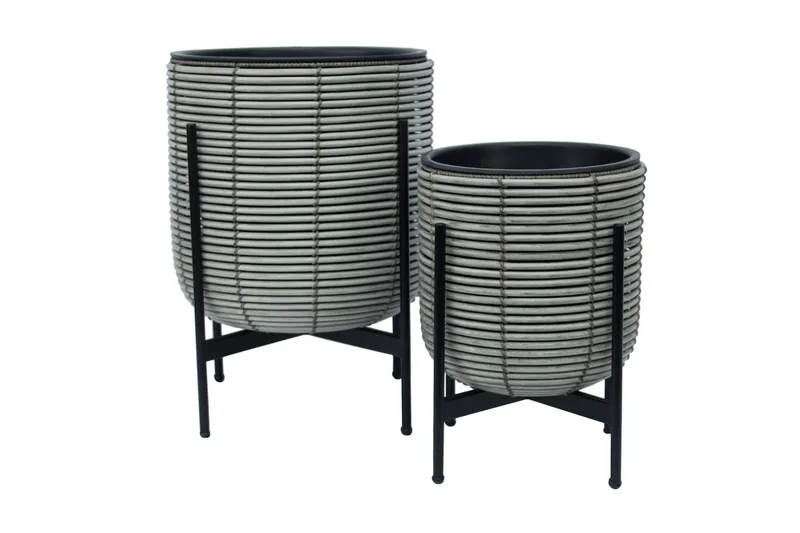 Wicker Blomsterkrukke på stativ 30x30xH38 cm Grå - Hagemøbler - Øvrig utendørs - Tilbehør utendørs - Hagekrukker