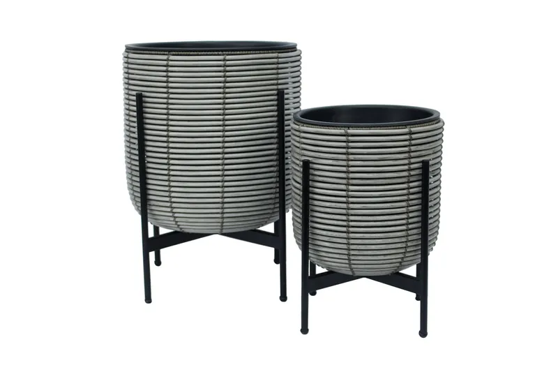 Wicker Blomsterkrukke på stativ 38x38xH49 cm Grå - Hagemøbler - Øvrig utendørs - Tilbehør utendørs - Hagekrukker