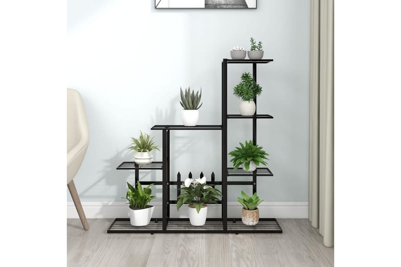 Blomsterstativ 94,5x25x88 cm svart metall - Svart - Hagemøbler - Øvrig utendørs - Tilbehør utendørs - Hyller utendørs