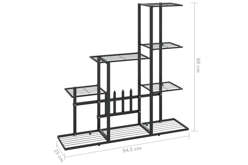 Blomsterstativ 94,5x25x88 cm svart metall - Svart - Hagemøbler - Øvrig utendørs - Tilbehør utendørs - Hyller utendørs