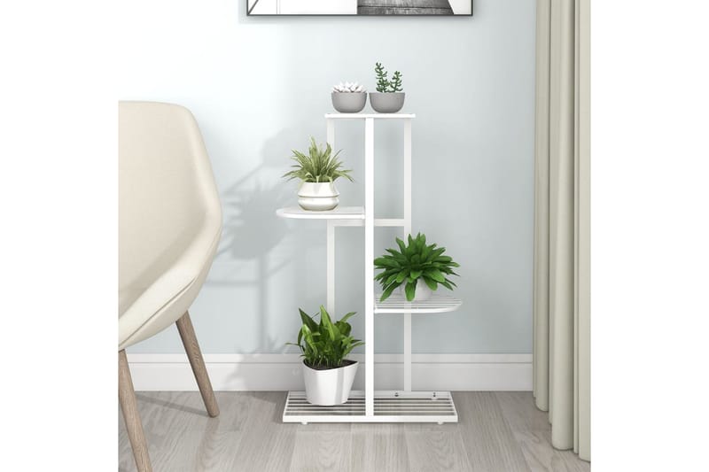 Blomsterstativ med 4 etasjer 43x22x76 cm hvit metall - Hvit - Hagemøbler - Øvrig utendørs - Tilbehør utendørs - Hyller utendørs