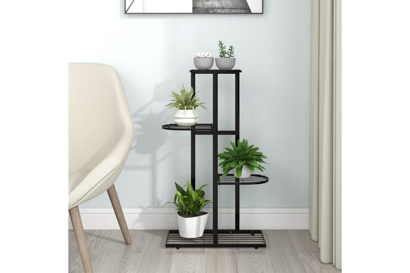 Blomsterstativ med 4 etasjer 43x22x76 cm svart metall - Svart - Hagemøbler - Øvrig utendørs - Tilbehør utendørs - Hyller utendørs