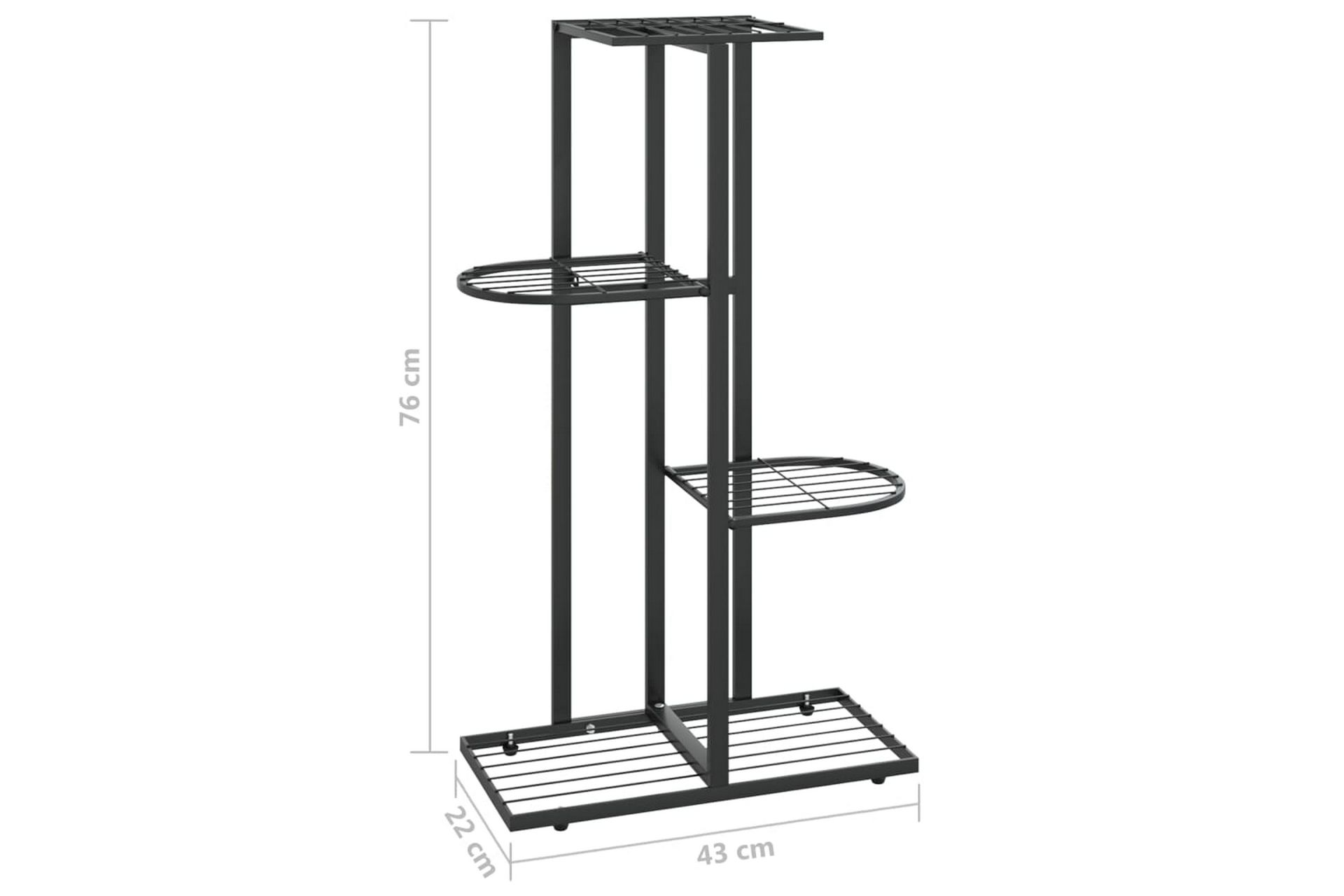 Blomsterstativ med 4 etasjer 43x22x76 cm svart metall - Svart - Hagemøbler - Øvrig utendørs - Tilbehør utendørs - Hyller utendørs