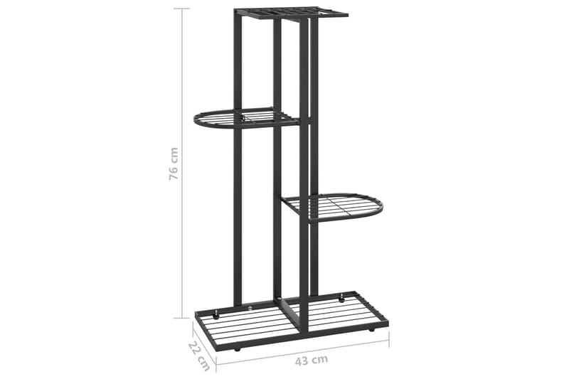 Blomsterstativ med 4 etasjer 43x22x76 cm svart metall - Svart - Hagemøbler - Øvrig utendørs - Tilbehør utendørs - Hyller utendørs