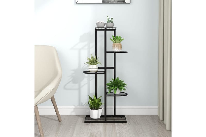 Blomsterstativ med 5 etasjer 43x22x98 cm svart metall - Svart - Hagemøbler - Øvrig utendørs - Tilbehør utendørs - Hyller utendørs