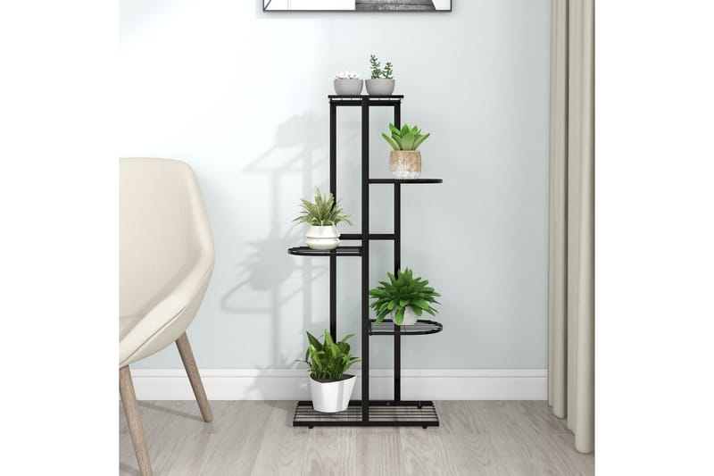 Blomsterstativ med 5 etasjer 43x22x98 cm svart metall - Svart - Hyller utendørs - Drivhushyller