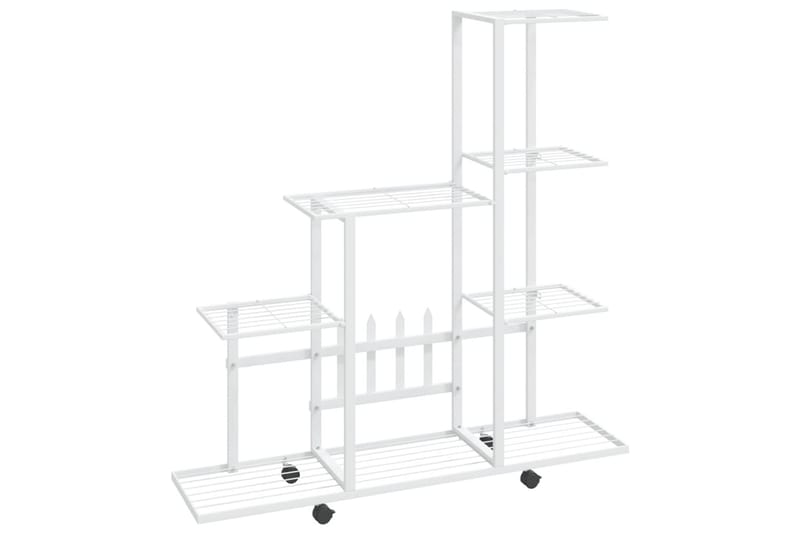 Blomsterstativ med hjul 94,5x25x92,5 cm hvit metall - Hvit - Hagemøbler - Øvrig utendørs - Tilbehør utendørs - Hyller utendørs