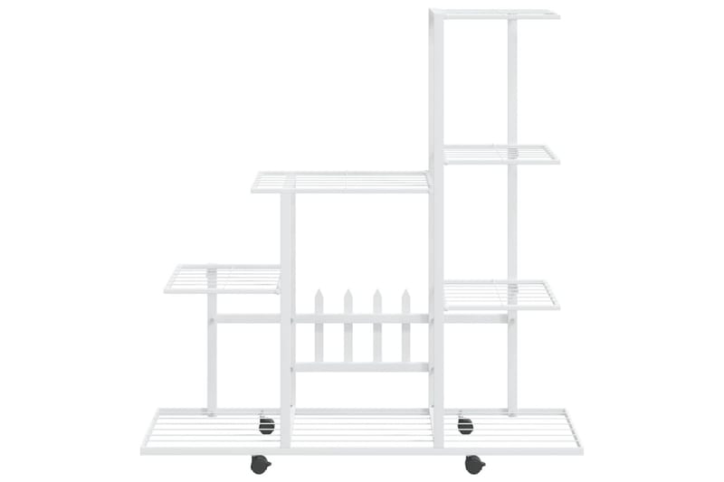 Blomsterstativ med hjul 94,5x25x92,5 cm hvit metall - Hvit - Hagemøbler - Øvrig utendørs - Tilbehør utendørs - Hyller utendørs