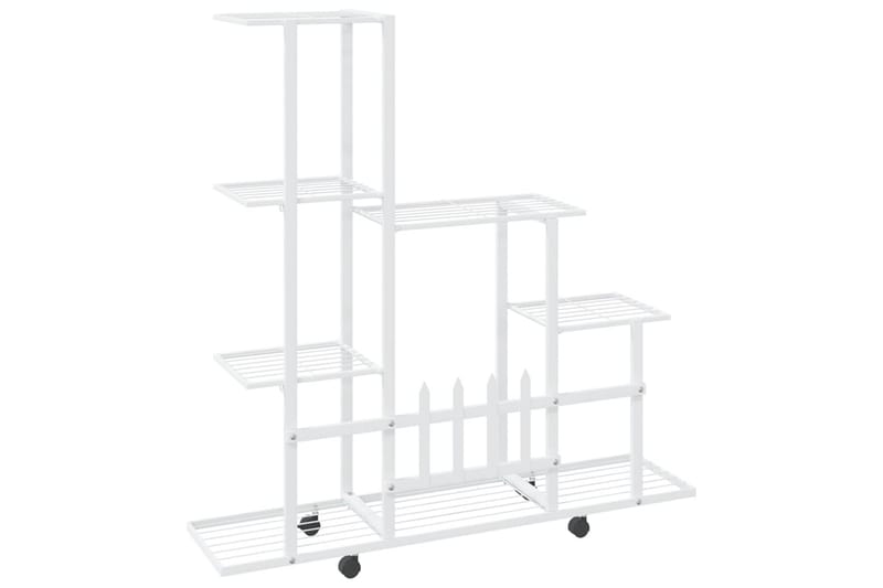 Blomsterstativ med hjul 94,5x25x92,5 cm hvit metall - Hvit - Hagemøbler - Øvrig utendørs - Tilbehør utendørs - Hyller utendørs