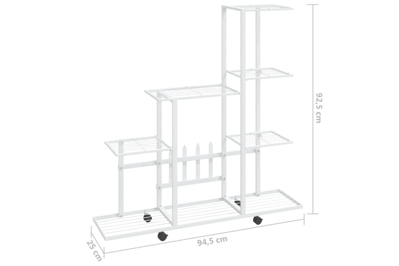 Blomsterstativ med hjul 94,5x25x92,5 cm hvit metall - Hvit - Hagemøbler - Øvrig utendørs - Tilbehør utendørs - Hyller utendørs