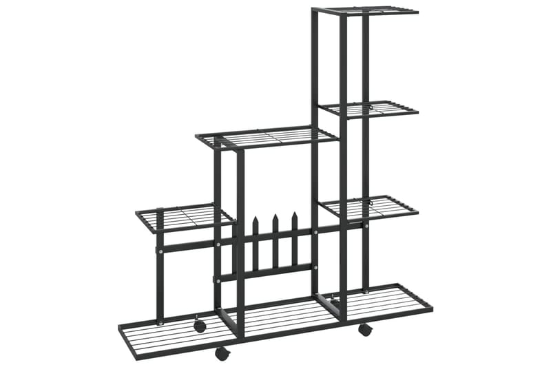 Blomsterstativ med hjul 94,5x25x92,5 cm svart metall - Svart - Hagemøbler - Øvrig utendørs - Tilbehør utendørs - Hyller utendørs