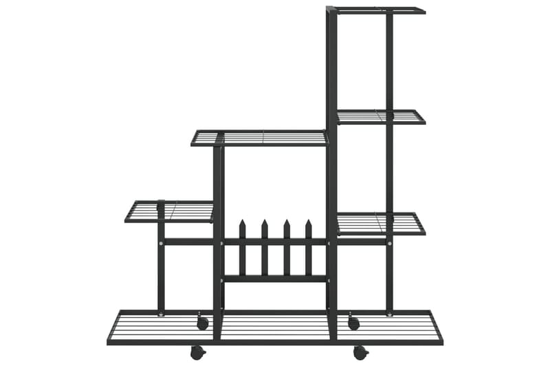 Blomsterstativ med hjul 94,5x25x92,5 cm svart metall - Svart - Hagemøbler - Øvrig utendørs - Tilbehør utendørs - Hyller utendørs