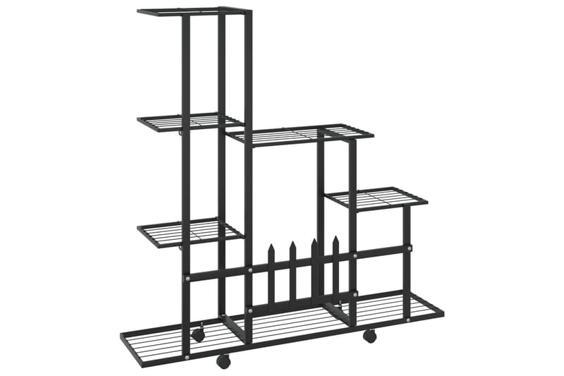 Blomsterstativ med hjul 94,5x25x92,5 cm svart metall - Svart - Hagemøbler - Øvrig utendørs - Tilbehør utendørs - Hyller utendørs