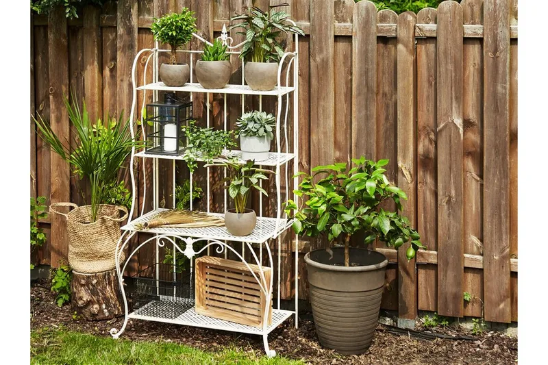 Plantehylle 4 hyller metall lyst beige PAVONA - Beige - Hagemøbler - Øvrig utendørs - Tilbehør utendørs - Hyller utendørs