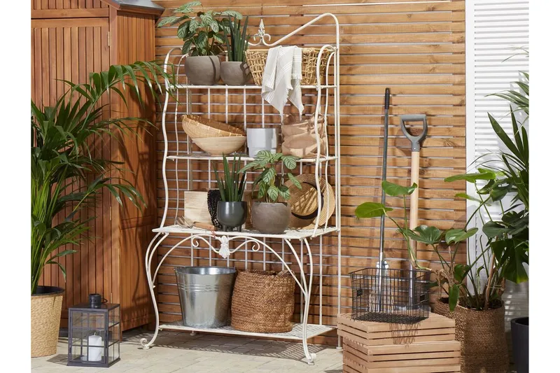 Plantehylle 4 hyller metall lyst beige PAVONA - Beige - Hagemøbler - Øvrig utendørs - Tilbehør utendørs - Hyller utendørs