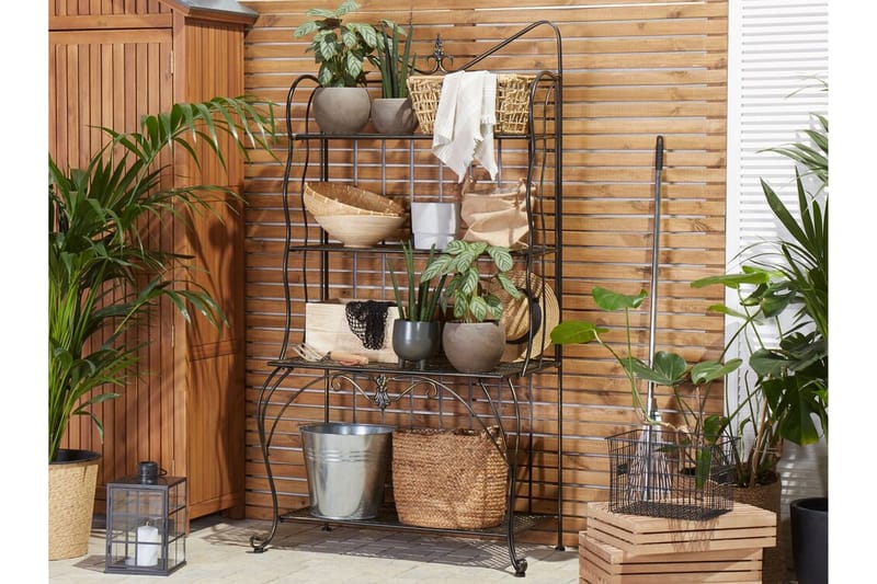 Plantehylle 4 hyller metall svart PAVONA - Svart - Hagemøbler - Øvrig utendørs - Tilbehør utendørs - Hyller utendørs