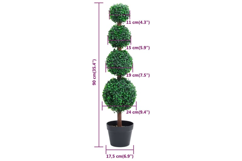 Kunstig buksbomplante med potte ballformet 90 cm grønn - grønn - Balkongblomster - Kunstige planter