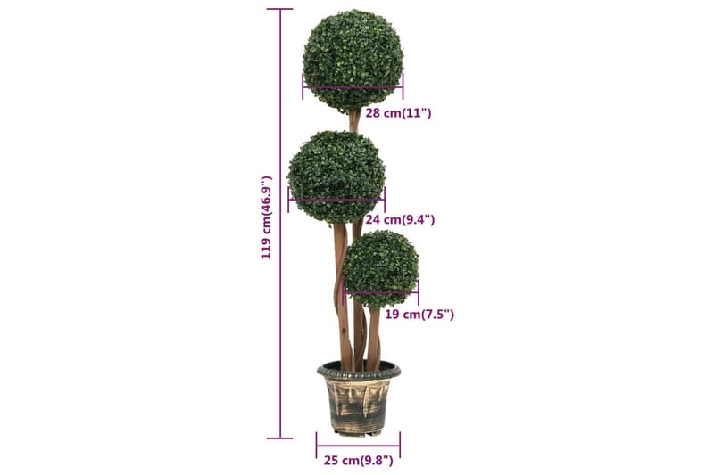 Kunstig buksbomplante med potte ballformet 119 cm grønn - grønn - Hagemøbler - Balkong - Balkongdyrking - Balkongblomster