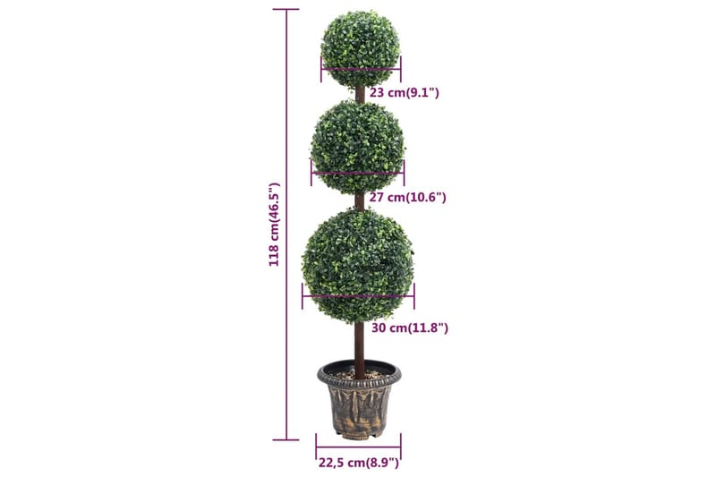 Kunstig buksbomplante med potte ballformet 118 cm grønn - grønn - Balkongblomster - Kunstige planter
