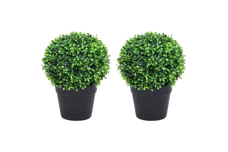 Kunstige buksbomplanter med potte 2 stk ballformet 27 cm grø - grønn - Balkongblomster - Kunstige planter