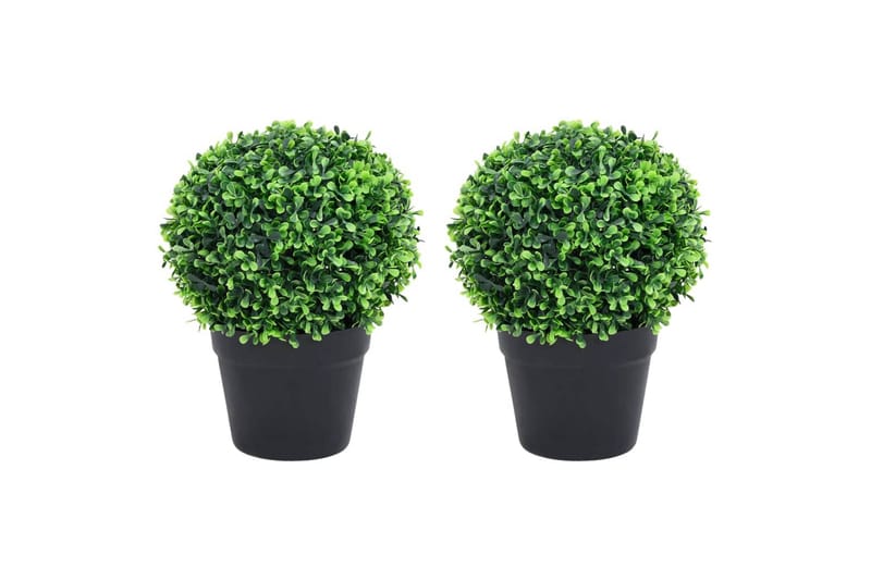 Kunstige buksbomplanter med potte 2 stk ballformet 37 cm grø - grønn - Balkongblomster - Kunstige planter