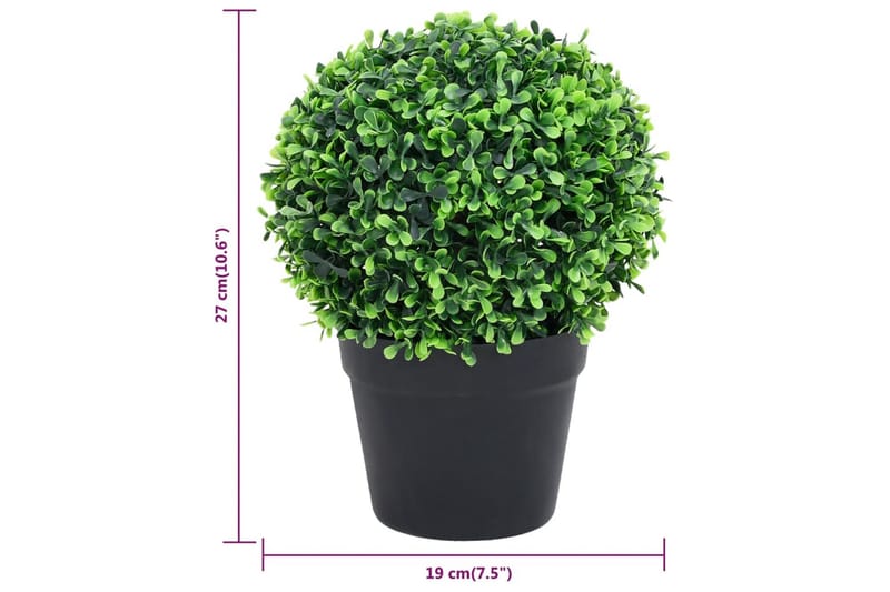 Kunstige buksbomplanter med potte 2 stk ballformet 27 cm grø - grønn - Hagemøbler - Balkong - Balkongdyrking - Balkongblomster