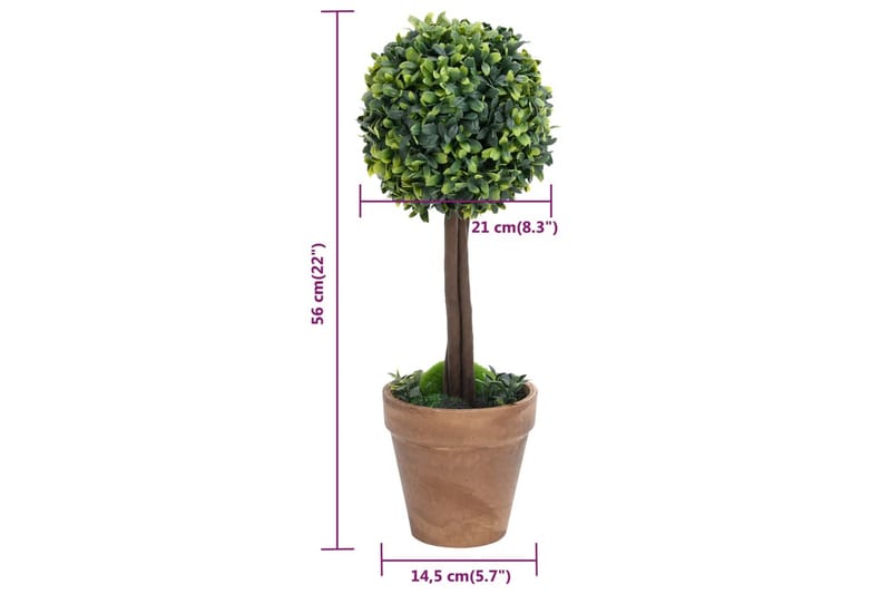 Kunstige buksbomplanter med potte 2 stk ballformet 56 cm grø - grønn - Hagemøbler - Balkong - Balkongdyrking - Balkongblomster