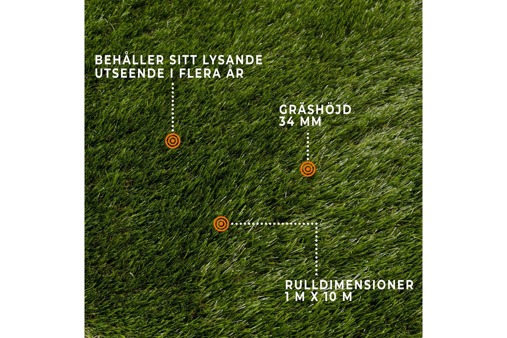 Fornorth Kunstgress Natural 34 mm, 1x10 m Rull - Grön - Hagemøbler - Balkong - Balkonggulv - Kunstgress balkong