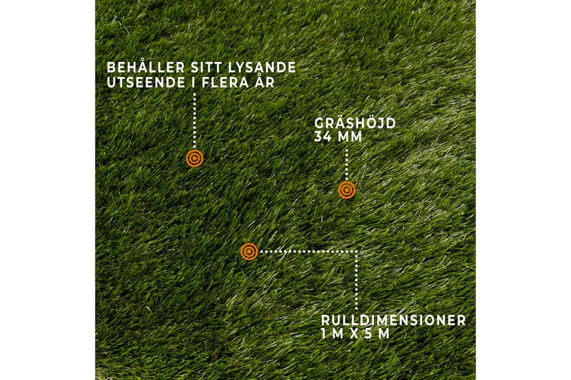 Fornorth Kunstgress Natural 34 mm, 1x5 m Rull - Grön - Hagemøbler - Balkong - Balkonggulv - Kunstgress balkong