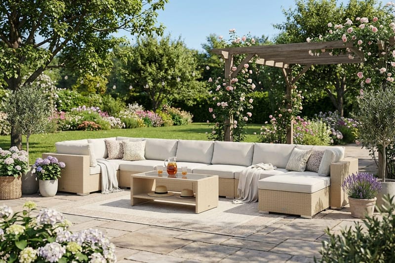 Bahamas Divanmodul – Loungebord Utendørs 75x75 cm til Sofaer - Beige - Hagemøbler - Balkong - Balkongmøbler - Balkongbord