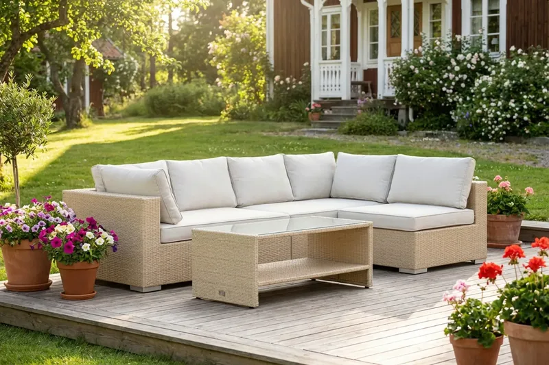 Bahamas Sofabord med Hylle Utendørs 113 cm Kunstrotting - Beige - Hagemøbler - Balkong - Balkongmøbler - Balkongbord