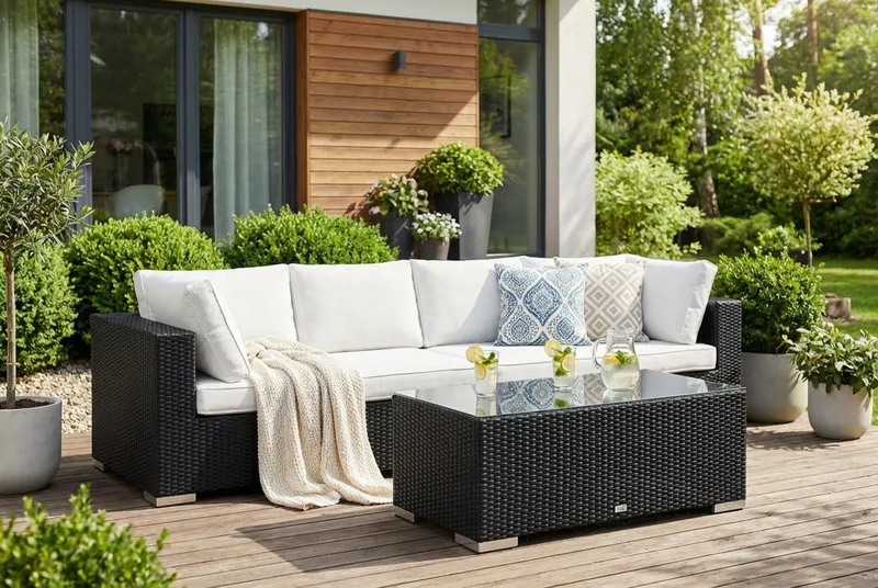 Bahamas Sofabord Utendørs 113x58 cm Kunstrotting - Svart - Hagemøbler - Balkong - Balkongmøbler - Balkongbord