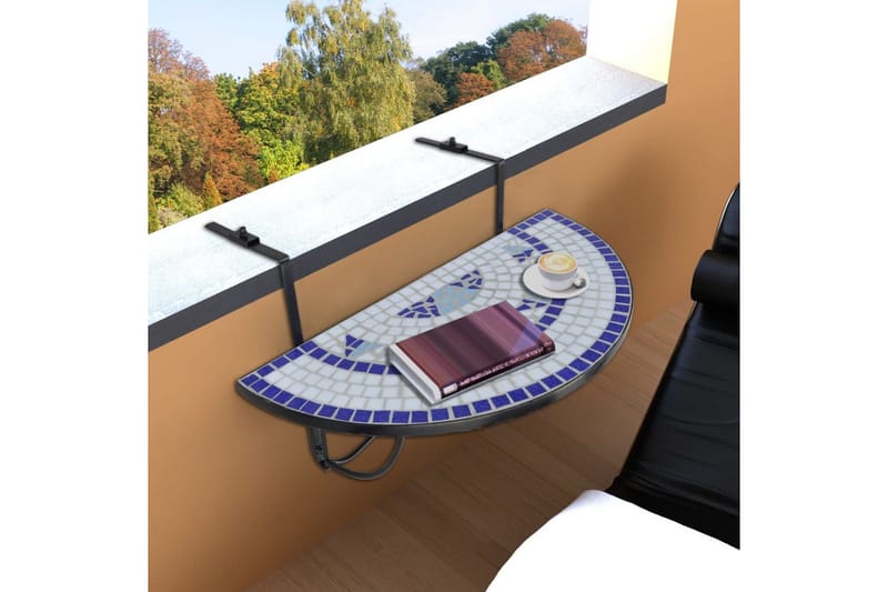 Hengende balkongbord blå og hvit mosaikk - Blå/Hvit - Balkongbord