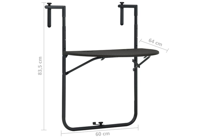 Hengende balkongbord brun 60x64x83,5cm plast rottingutseende - Hagemøbler - Balkong - Balkongmøbler - Balkongbord - Balkongbord hengende