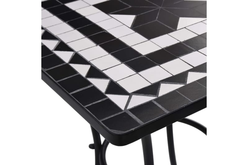 Mosaikkbistrosett med keramikkfliser 3 deler svart og hvit - Cafebord - Balkongbord