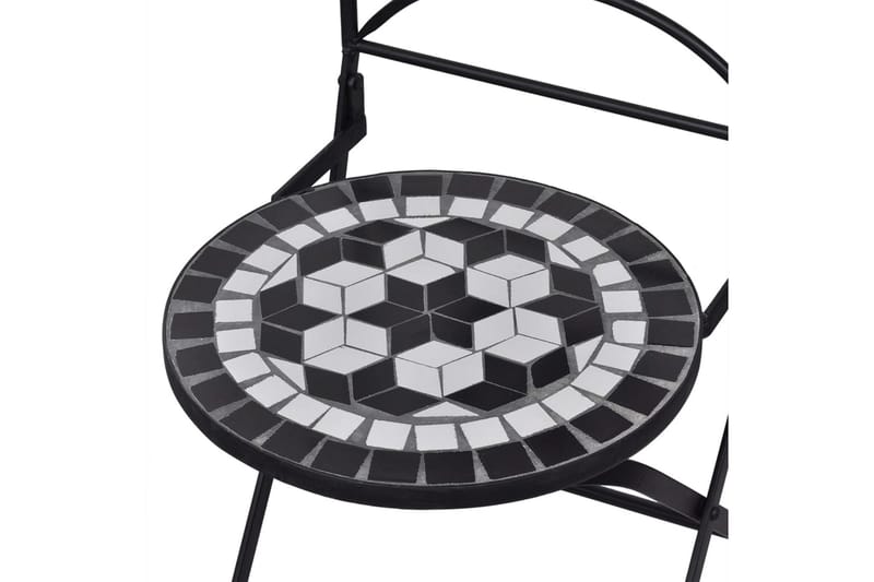 Mosaikkbistrosett med keramikkfliser 3 deler svart og hvit - Cafebord - Balkongbord