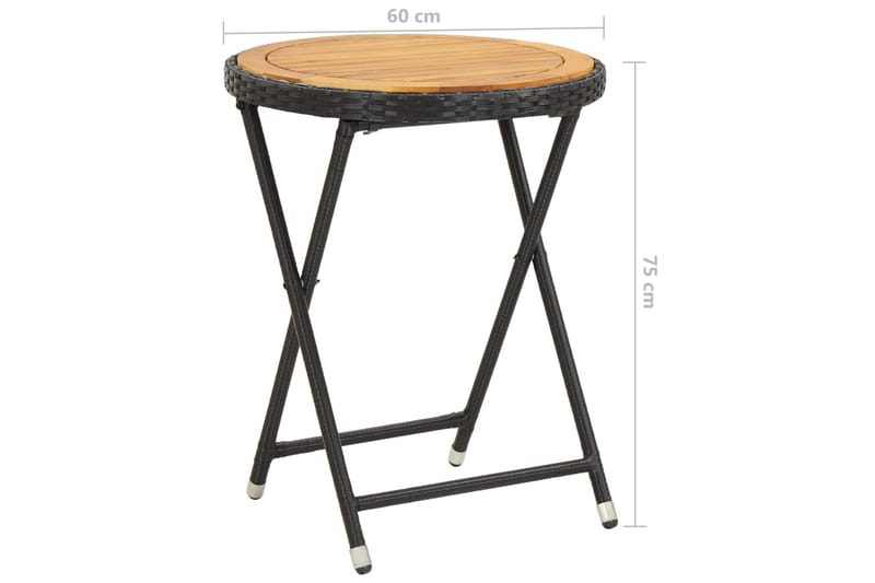Tebord svart 60 cm polyrotting og heltre akasie - Hagemøbler - Balkong - Balkongmøbler - Balkongbord