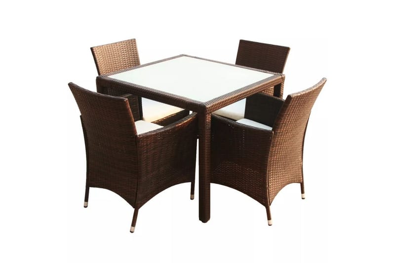 Utendørs spisestue med puter 5 deler polyrotting brun - Loungebord & Sofabord utendørs - Balkongbord