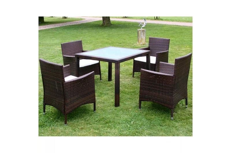 Utendørs spisestue med puter 5 deler polyrotting brun - Loungebord & Sofabord utendørs - Balkongbord