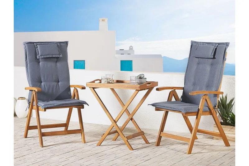 Balkongsett av bord och 2 stoler blå JAVA - Tre/natur - Hagemøbler - Balkong - Balkongmøbler - Balkonggrupper