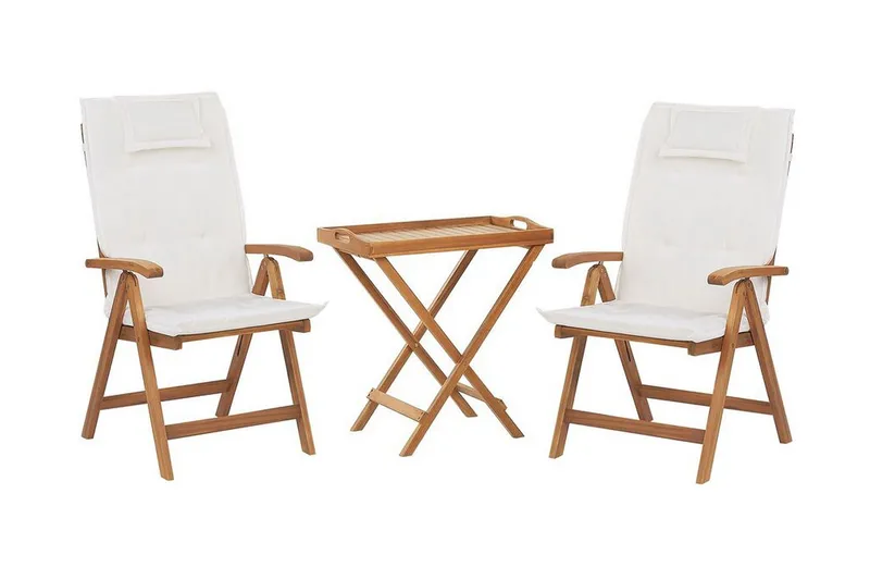 Balkongsett med bord og 2 stoler Hvit JAVA, Tre / Natur