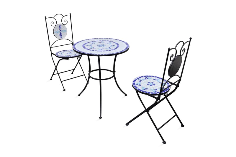 Bistrosett med keramikkfliser 3 deler blå og hvit - Blå/Hvit - Hagemøbler - Balkong - Balkongmøbler - Balkonggrupper