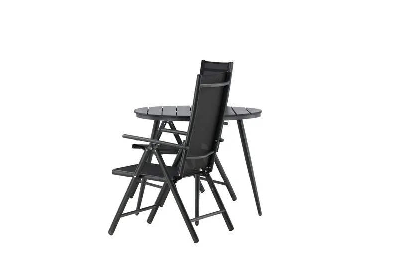 Break Cafésett Rundt Ø90 cm + 2 Break Posisjonsstol - Svart - Hagemøbler - Balkong - Balkongmøbler - Balkonggrupper