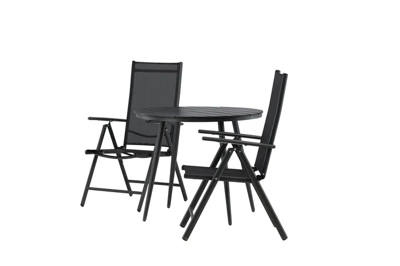 Break Cafésett Rundt Ø90 cm + 2 Break Posisjonsstol - Svart - Hagemøbler - Balkong - Balkongmøbler - Balkonggrupper