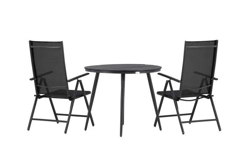 Break Cafésett Rundt Ø90 cm + 2 Break Posisjonsstol - Svart - Hagemøbler - Balkong - Balkongmøbler - Balkonggrupper