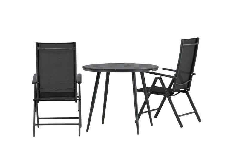 Break Cafésett Rundt Ø90 cm + 2 Break Posisjonsstol - Svart - Hagemøbler - Balkong - Balkongmøbler - Balkonggrupper