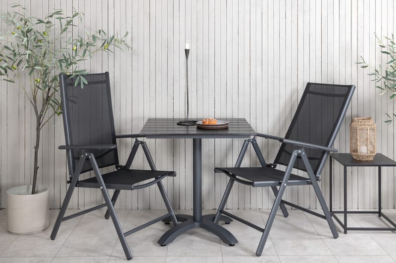 Colorado Cafésett 70 cm + 2 Break Posisjonsstoler - Svart - Hagemøbler - Balkong - Balkongmøbler - Balkonggrupper