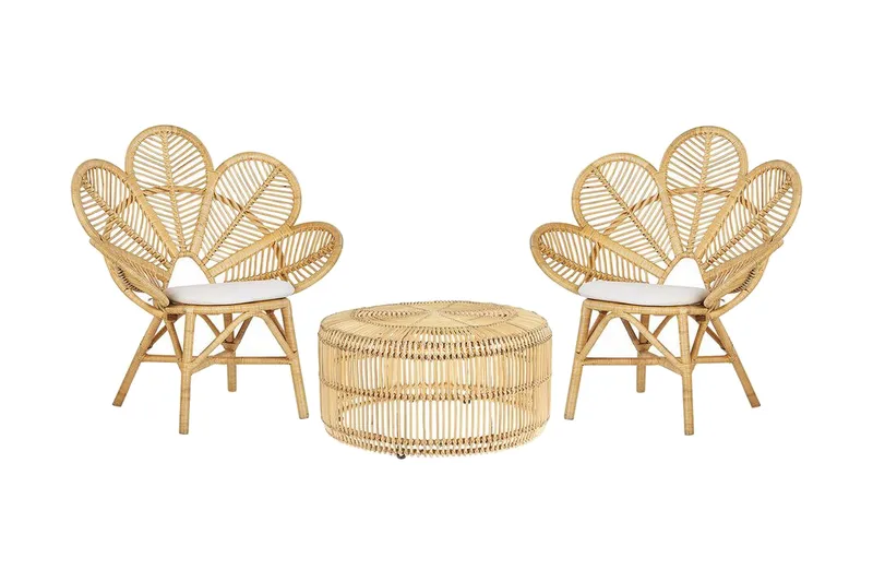 Limni Balkongsett 140 cm + 2 Lorentine Lenestoler, Tre/Natur