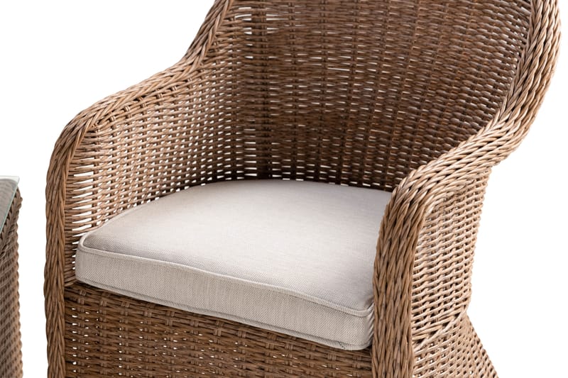 Marcus Cafésett med 2 Light Lenestoler m Pute - Natur - Hagemøbler - Balkong - Balkongmøbler - Balkonggrupper