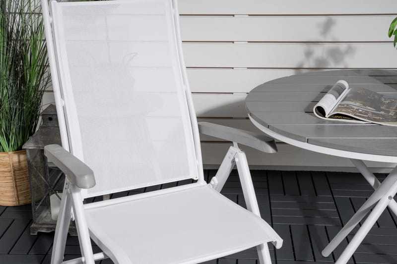 Parma Spisegruppe Rund Ø90 cm + 2 Albany Spisestoler - Hvit/Grå - Hagemøbler - Balkong - Balkongmøbler - Balkonggrupper